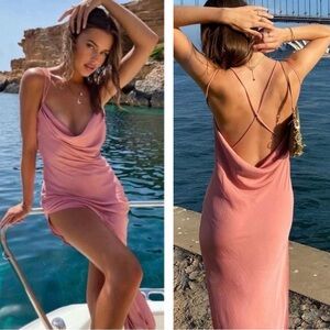 Michael Costello x REVOLVE Braxton Dress in Rose M Spaghetti Strap Sexy Low Back